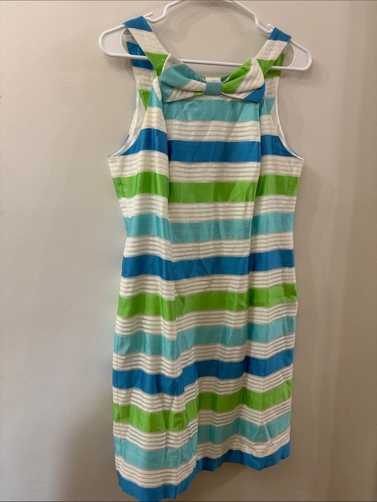 Lilly Pulitzer Dresses & Skirts - Lilly Pulitzer Striped Bow-Accent Sundress in Blue, Teal & Green - size 10